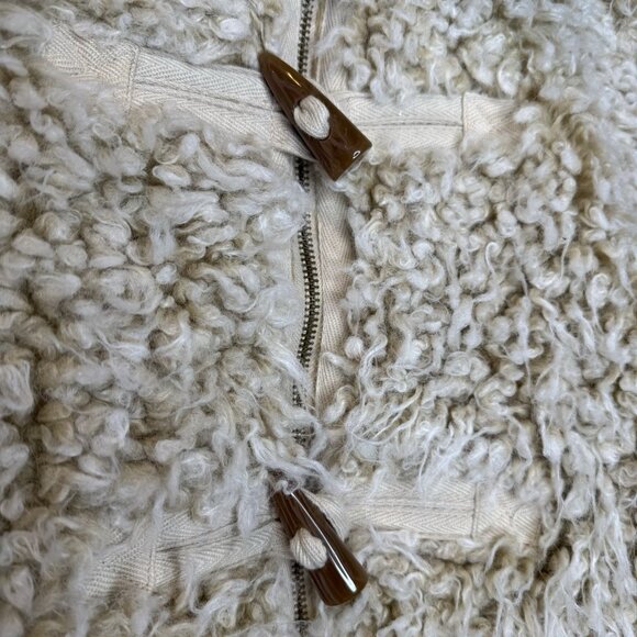 Anthropologie Brenna Faux Fur Jacket Vest Small Zip Up Frog Closure Beige - Picture 6 of 8